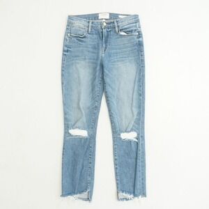 FRAME Denim Le High Straight Arrington Blue Distressed Ripped Fray Hem Jeans 26